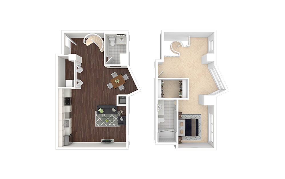 a1.1.5 - 1 bedroom floorplan layout with 1.5 bath and 1192 square feet.
