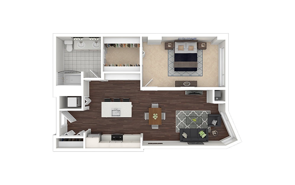 a2.1 - 1 bedroom floorplan layout with 1 bath and 792 square feet.