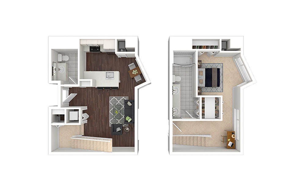 a2.1.5 - 1 bedroom floorplan layout with 1.5 bath and 728 square feet.