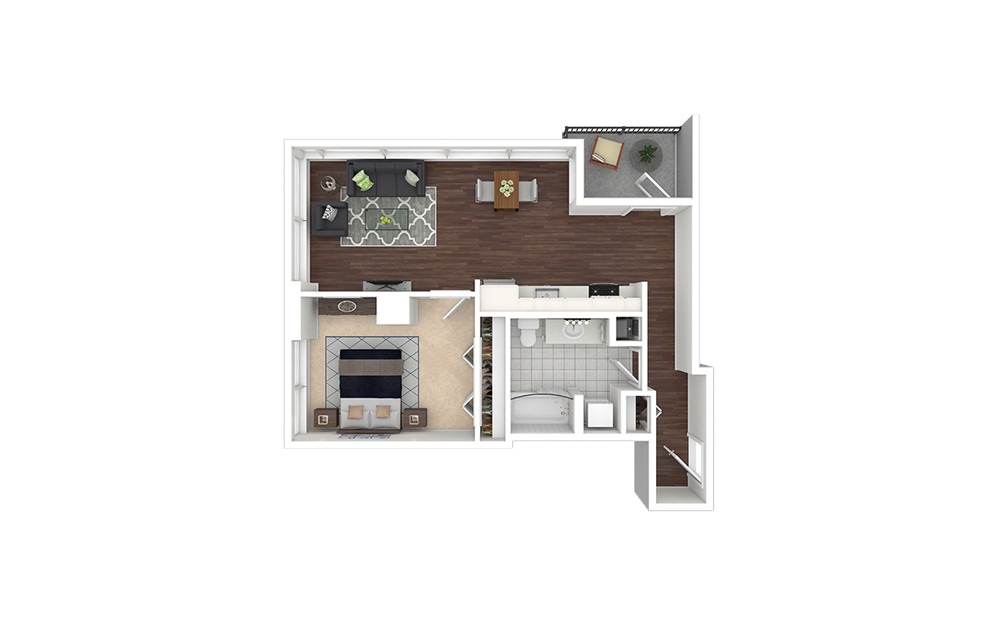 a5.1 - 1 bedroom floorplan layout with 1 bath and 691 to 763 square feet.