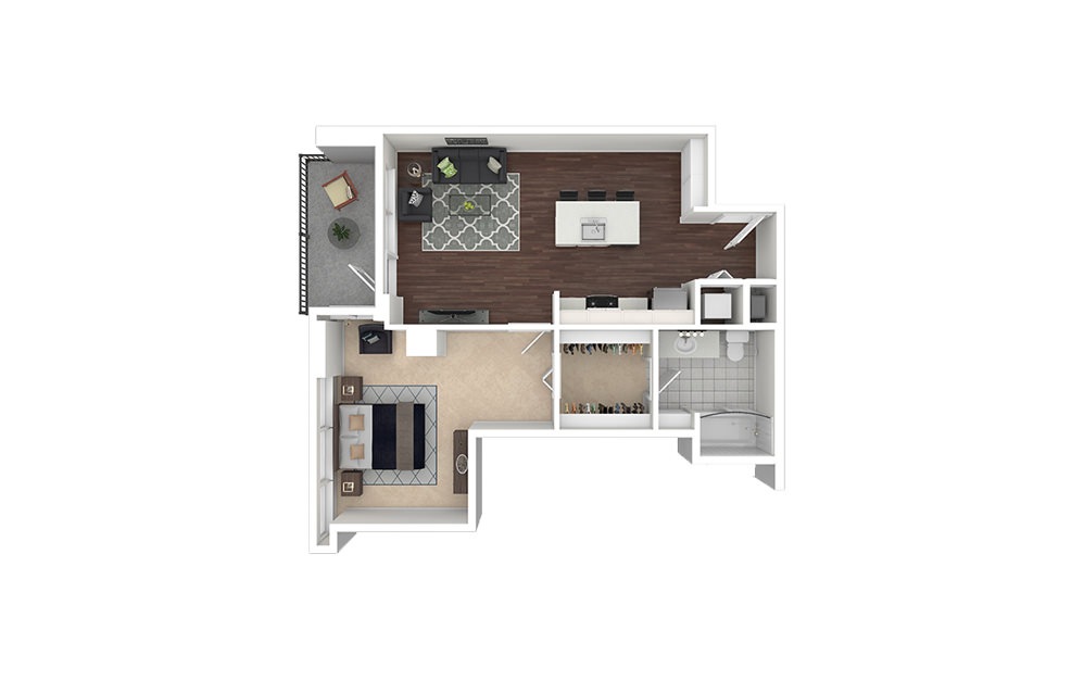 a6.1 - 1 bedroom floorplan layout with 1 bath and 736 to 842 square feet.
