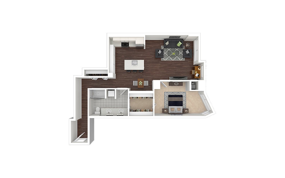 a7.1 - 1 bedroom floorplan layout with 1 bath and 951 square feet.