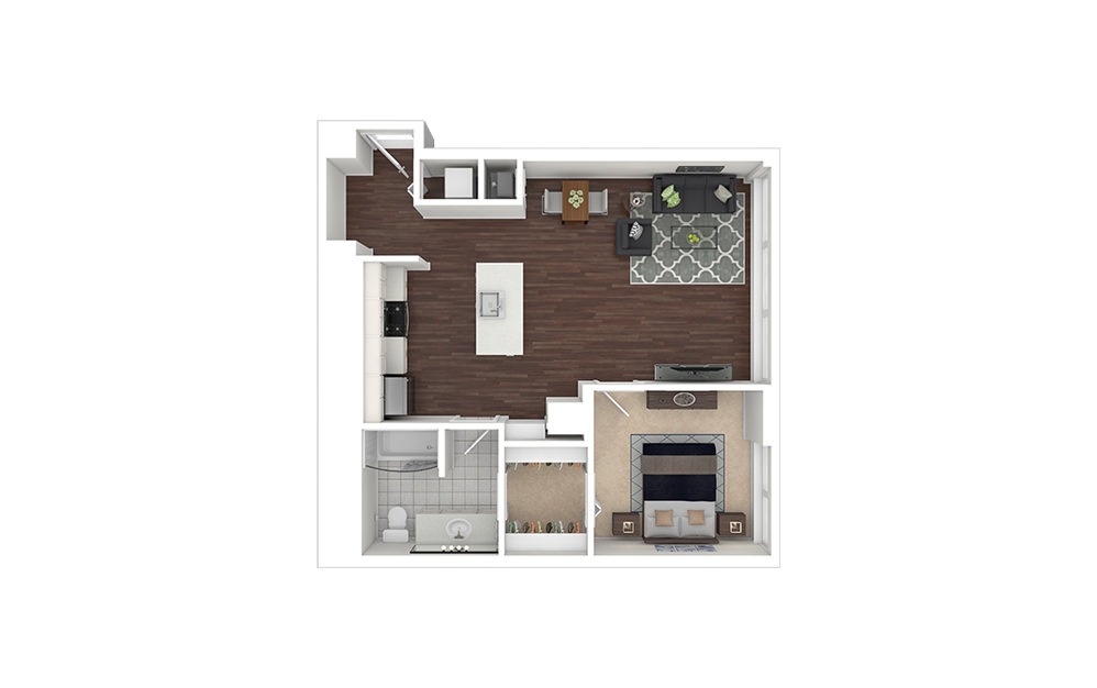 a8.1 - 1 bedroom floorplan layout with 1 bath and 734 to 864 square feet.