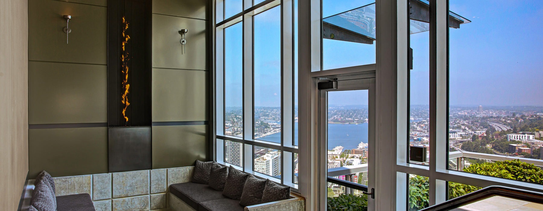 Fireplace nook with view from 41st floor