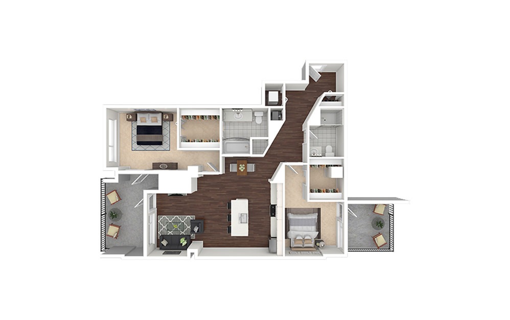 b1.2 - 2 bedroom floorplan layout with 2 baths and 1094 square feet.
