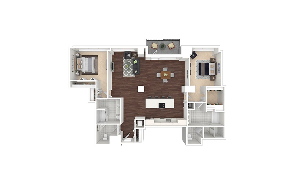 b10.2 - 2 bedroom floorplan layout with 2 baths and 1541 square feet.