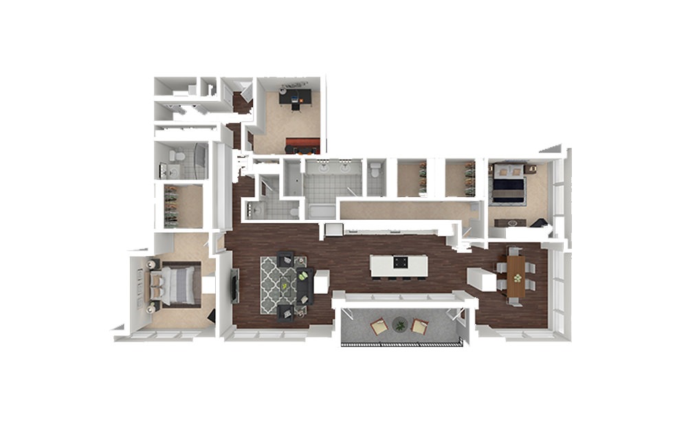 b13.2 - 2 bedroom floorplan layout with 2 baths and 2051 square feet.