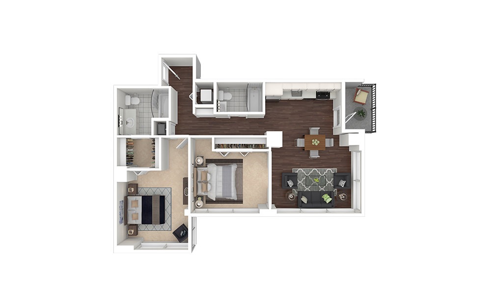 b4.2 - 2 bedroom floorplan layout with 2 baths and 1048 to 1123 square feet.