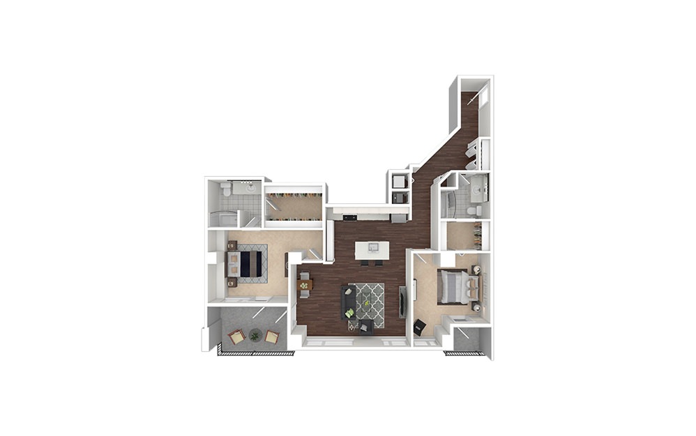 b6.2 - 2 bedroom floorplan layout with 2 baths and 1353 square feet.