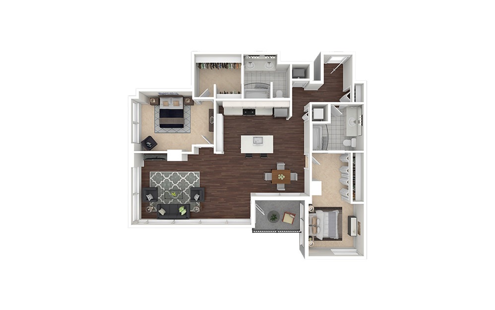 b7.2 - 2 bedroom floorplan layout with 2 baths and 1493 square feet.