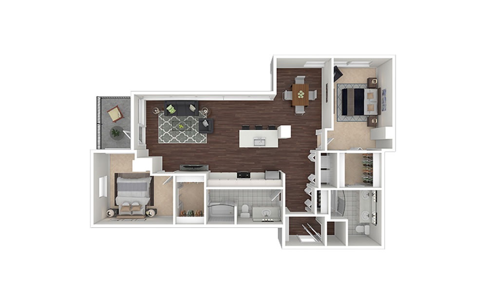 b8.2 - 2 bedroom floorplan layout with 2 baths and 1539 square feet.