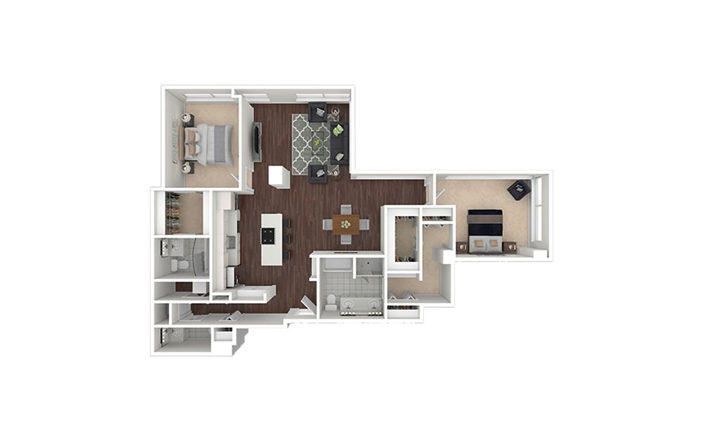 b9.2 - 2 bedroom floorplan layout with 2 baths and 1629 square feet.