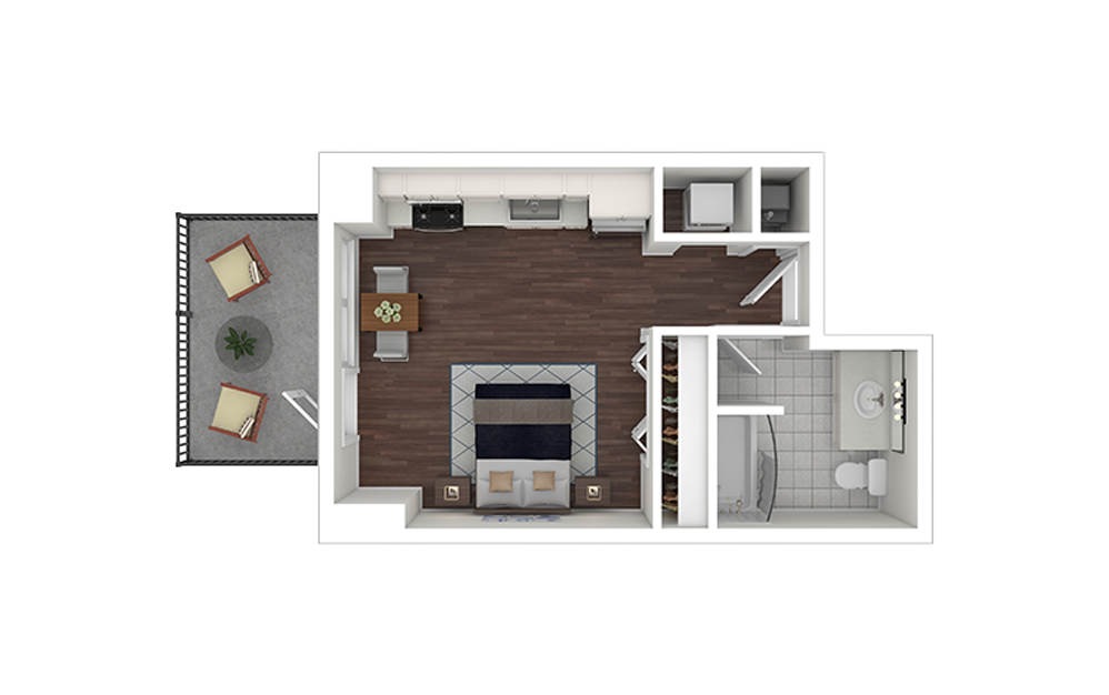 e10.1 - Studio floorplan layout with 1 bath and 404 square feet.