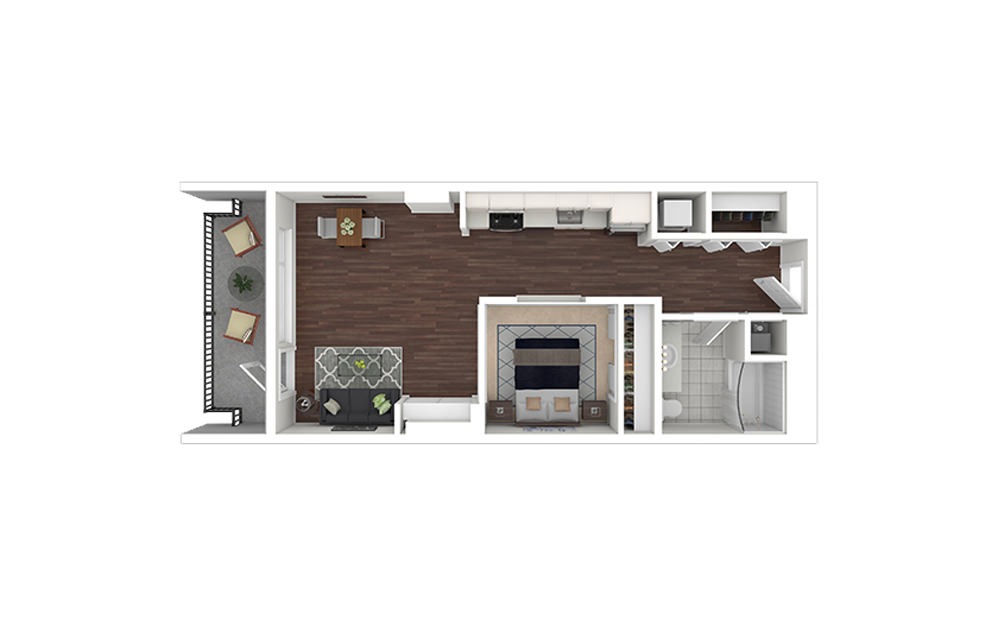 e4.1 - Studio floorplan layout with 1 bath and 625 square feet.