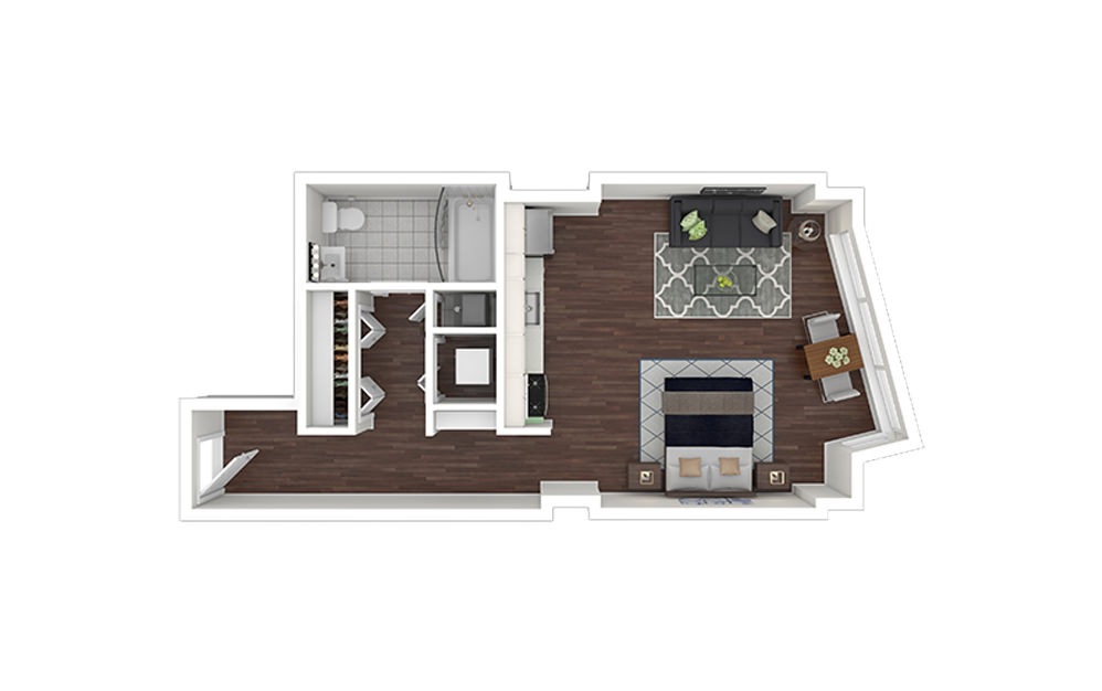 e8.1 - Studio floorplan layout with 1 bath and 526 square feet.